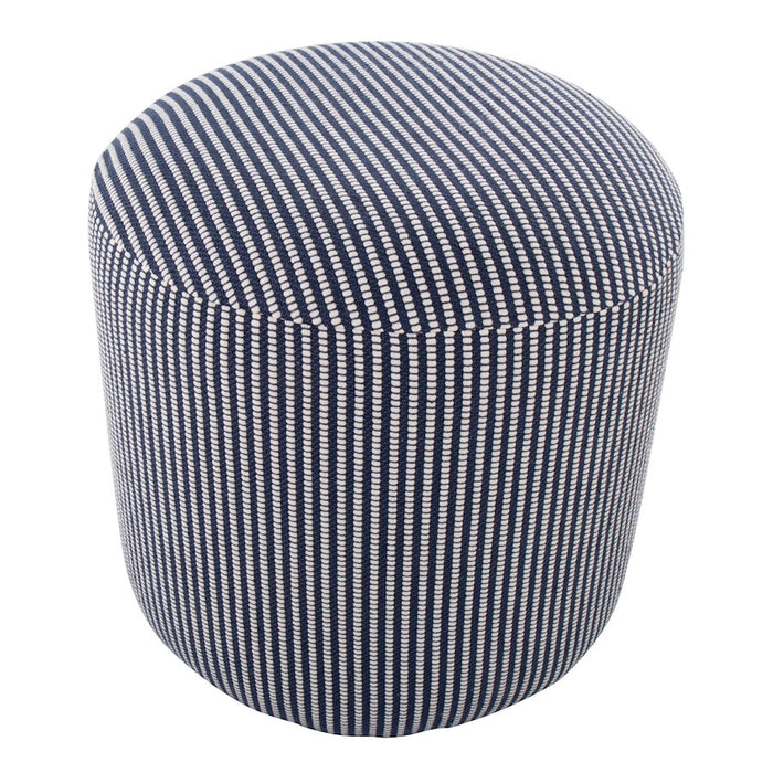 LumiSource Round Pouf, Blue Fabric/White Fabric
