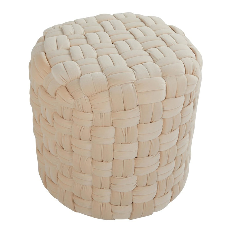 LumiSource Braided 16in Round Ottoman | Cream Velvet | Living Room & Bedroom Footrest or Accent Seating | Model OT-RNDBRD16VCR