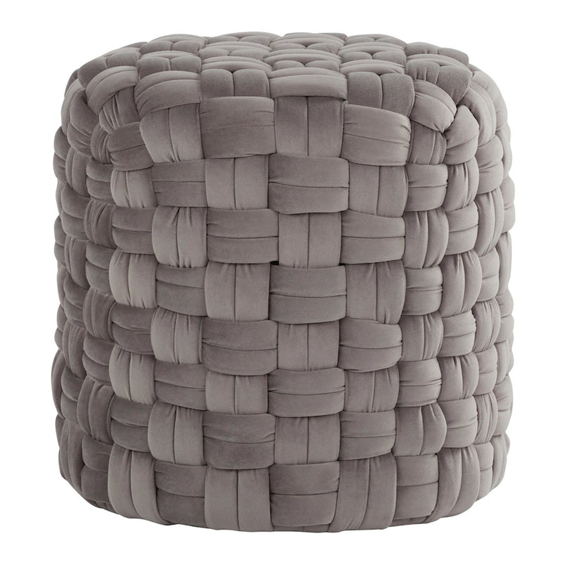 LumiSource Braided 16in Round Ottoman | Dark Grey Velvet and Foam | Living Room Footrest & Casual Seating | 17 x 17 x 16.5 in | Model OT-RNDBRD16VDGY