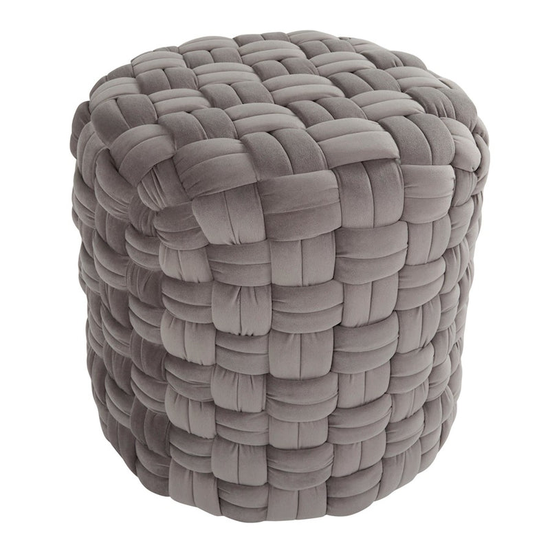LumiSource Braided 16in Round Ottoman | Dark Grey Velvet and Foam | Living Room Footrest & Casual Seating | 17 x 17 x 16.5 in | Model OT-RNDBRD16VDGY