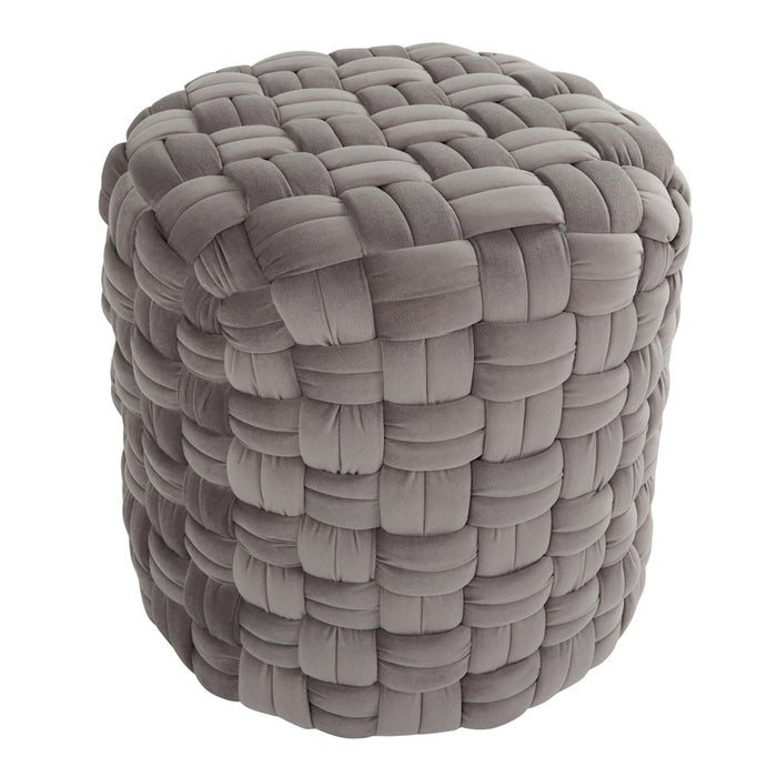 LumiSource Braided Round 16" Ottoman, Dark Grey Velvet