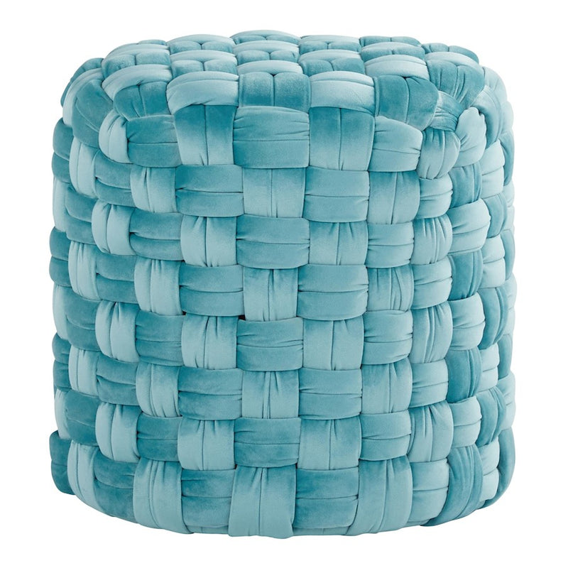 LumiSource Braided 16in Round Ottoman | Ice Blue Velvet and Foam | Living Room Footrest & Casual Seating | 17 x 17 x 16.5 in | Model OT-RNDBRD16VLBU