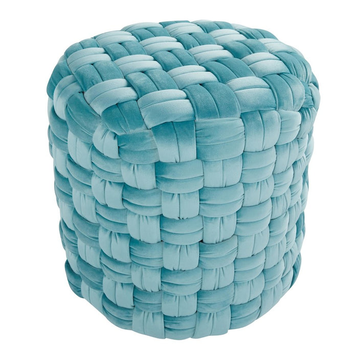 LumiSource Braided Round 16" Ottoman, Ice Blue Velvet