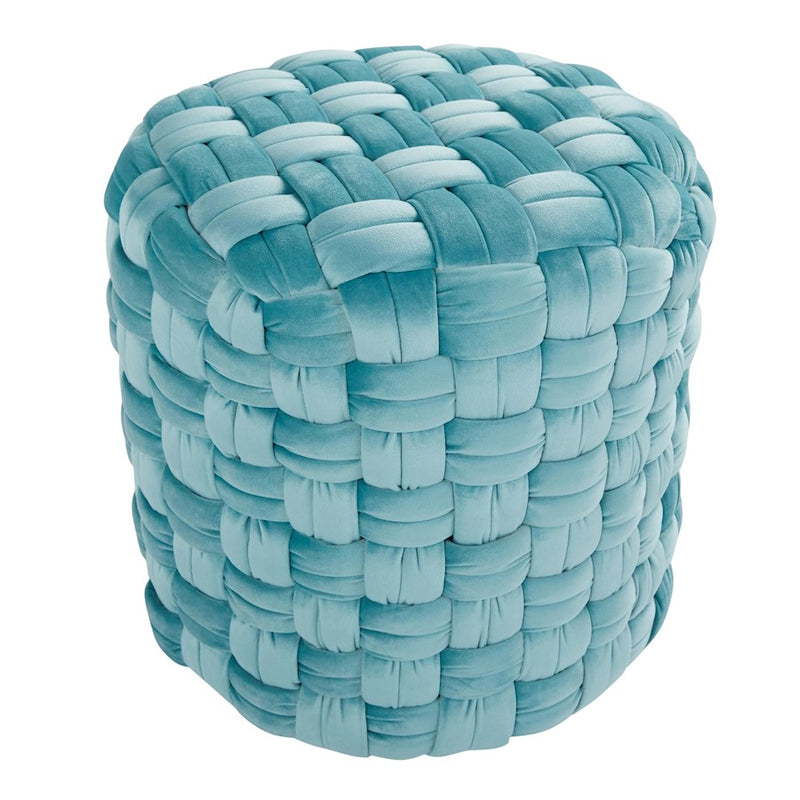 LumiSource Braided 16in Round Ottoman | Ice Blue Velvet and Foam | Living Room Footrest & Casual Seating | 17 x 17 x 16.5 in | Model OT-RNDBRD16VLBU
