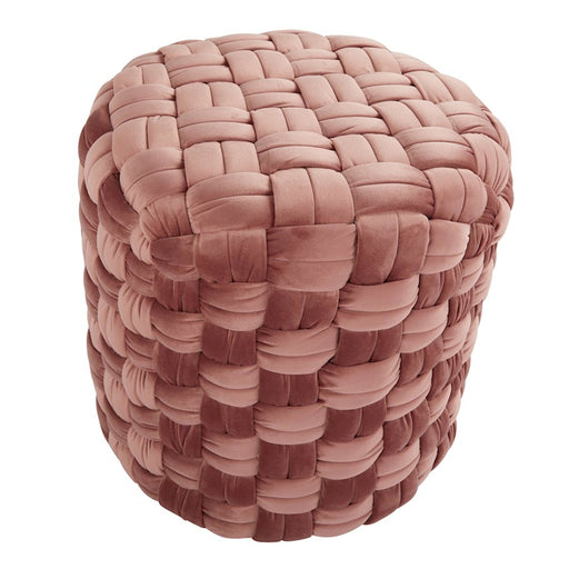 LumiSource Braided Round 16" Ottoman, Blush Pink Velvet