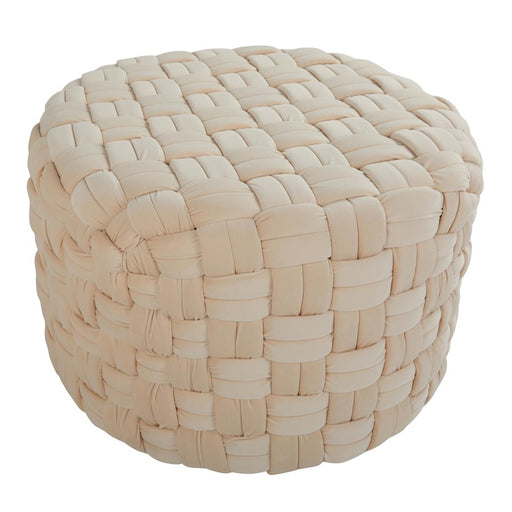 LumiSource Braided Round 24" Ottoman, Cream Velvet
