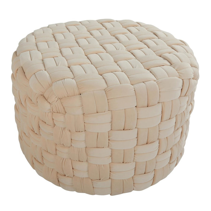 LumiSource Braided Round 24" Ottoman, Cream Velvet