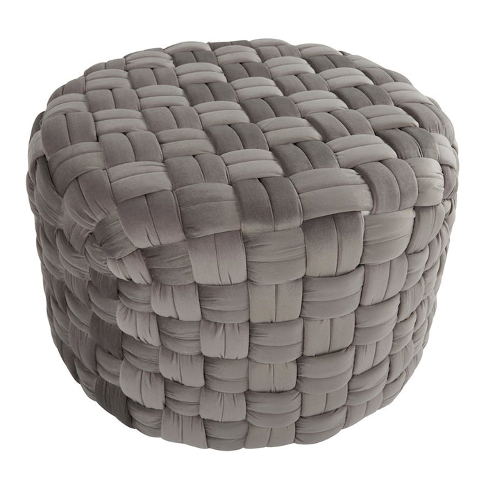 LumiSource Braided Round 24" Ottoman, Dark Grey Velvet