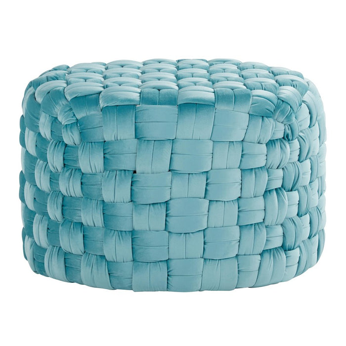 LumiSource Braided Round 24" Ottoman, Ice Blue Velvet - OT-RNDBRD24VLBU