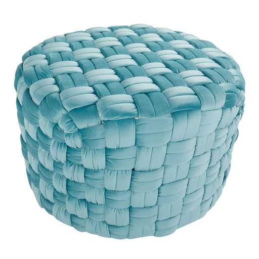 LumiSource Braided Round 24" Ottoman, Ice Blue Velvet