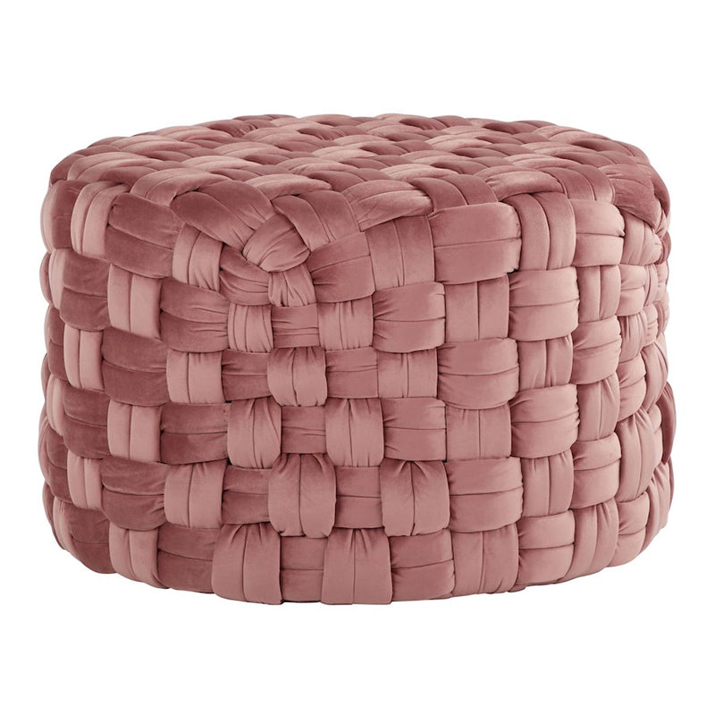 LumiSource Braided Round 24" Ottoman, Blush Pink Velvet - OT-RNDBRD24VPK