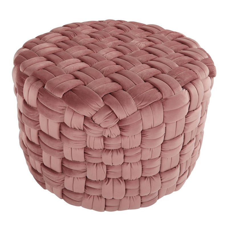 LumiSource Braided Round 24" Ottoman, Blush Pink Velvet