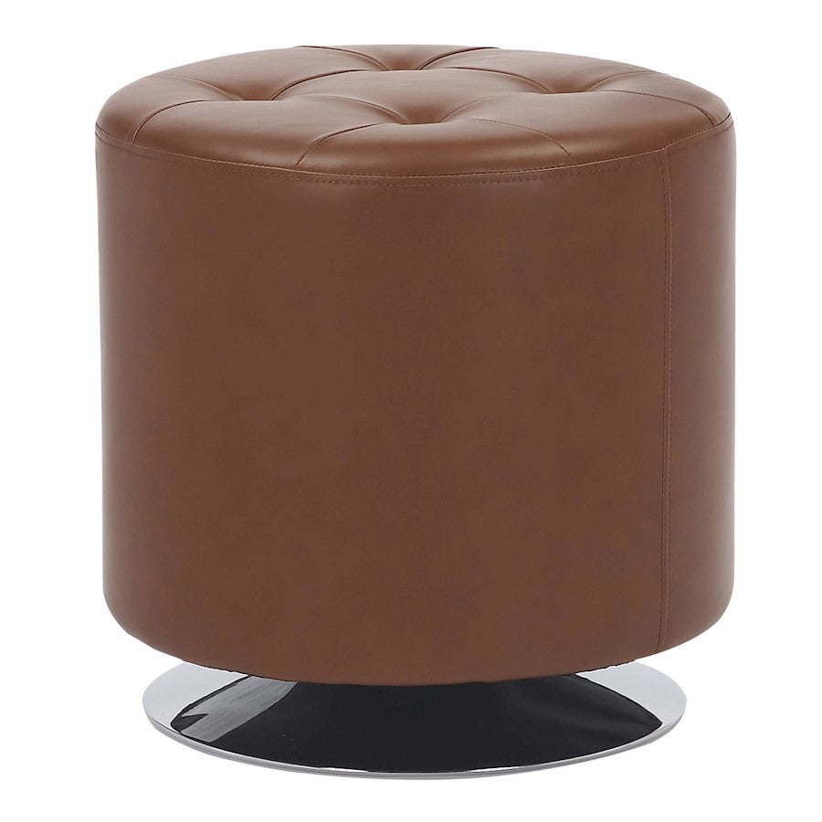 LumiSource Mason Round Swivel 17" Ottoman, Chrome/Camel PU - OT-RNDSWVL17CAM