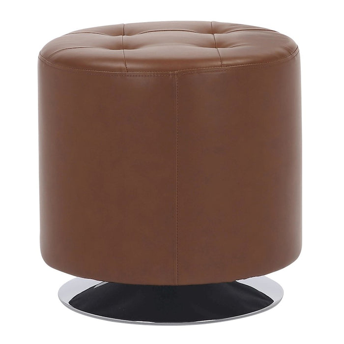 LumiSource Mason Round Swivel 17" Ottoman, Chrome/Camel PU