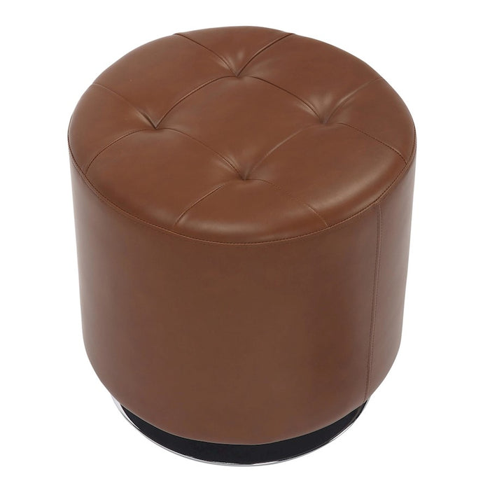 LumiSource Mason Round Swivel 17" Ottoman, Chrome/Camel PU