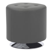 LumiSource Mason Round Swivel 17" Ottoman, Chrome Metal/Grey PU - OT-RNDSWVL17GY