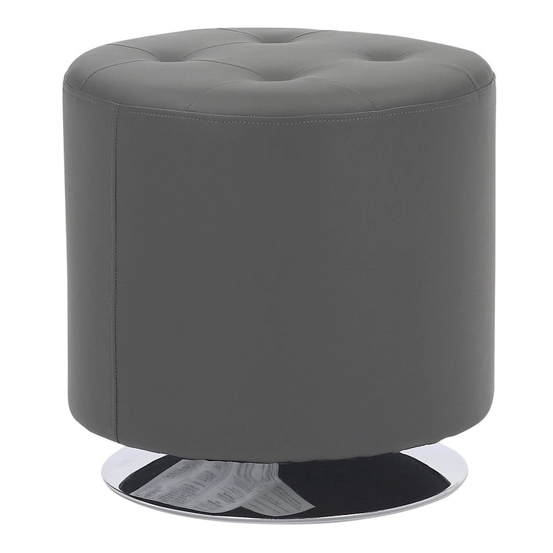 LumiSource Mason Round Swivel 17" Ottoman, Chrome Metal/Grey PU - OT-RNDSWVL17GY