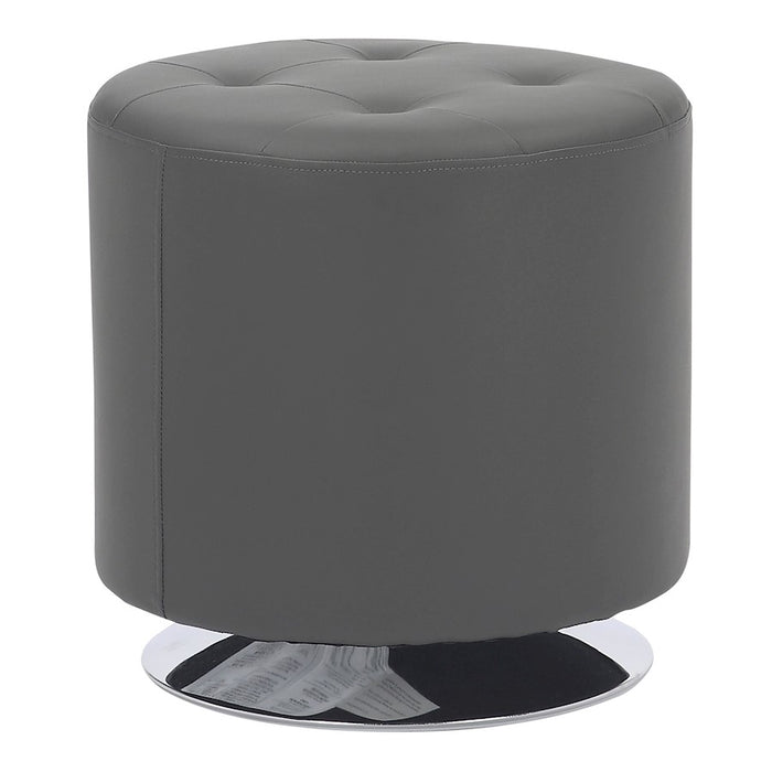 LumiSource Mason Round Swivel 17" Ottoman, Chrome Metal/Grey PU - OT-RNDSWVL17GY