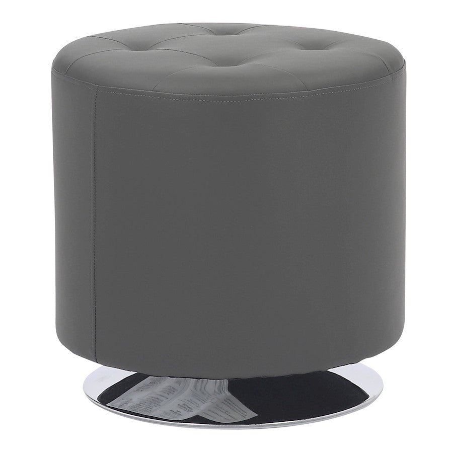 LumiSource Mason Round Swivel 17" Ottoman, Chrome Metal/Grey PU - OT-RNDSWVL17GY