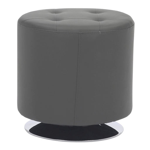 LumiSource Mason Round Swivel 17" Ottoman, Chrome Metal/Grey PU