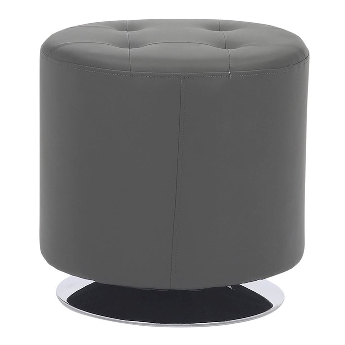 LumiSource Mason Round Swivel 17" Ottoman, Chrome Metal/Grey PU