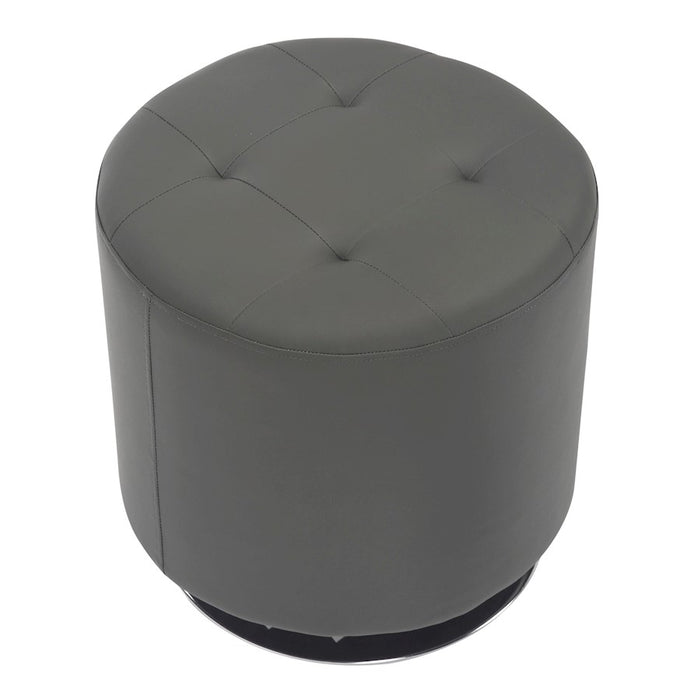 LumiSource Mason Round Swivel 17" Ottoman, Chrome Metal/Grey PU
