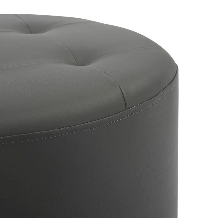 LumiSource Mason Round Swivel 17" Ottoman, Chrome Metal/Grey PU