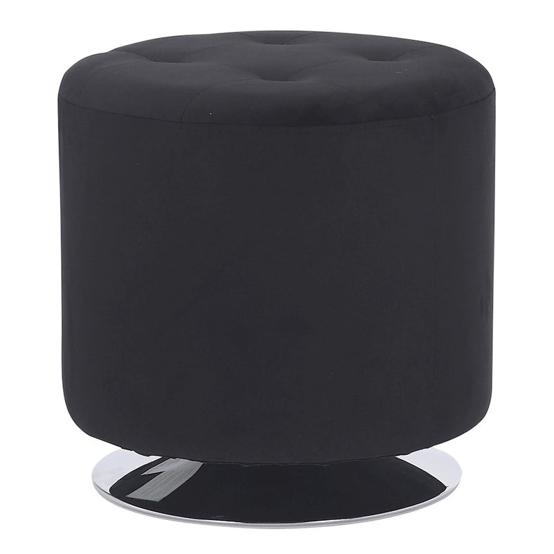 LumiSource Mason Round Swivel 17" Ottoman, Chrome/Black Velvet - OT-RNDSWVL17VBK
