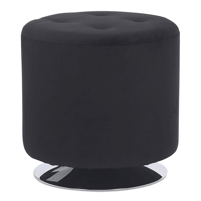 LumiSource Mason Round Swivel 17" Ottoman, Chrome/Black Velvet - OT-RNDSWVL17VBK