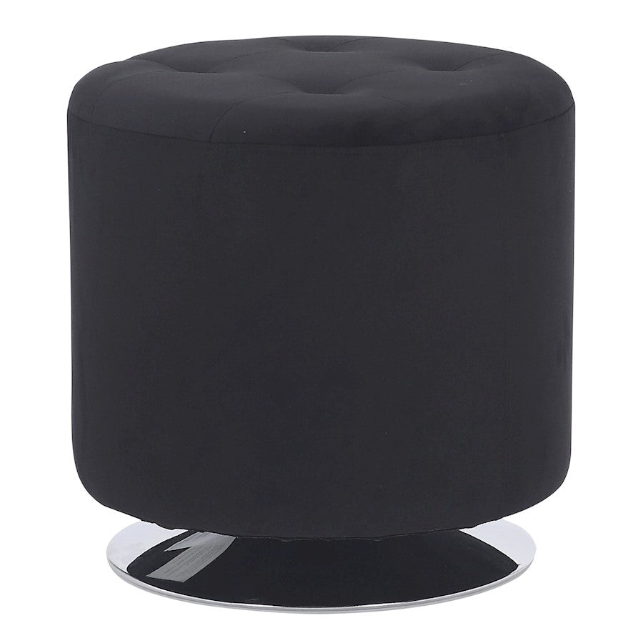 LumiSource Mason Round Swivel 17" Ottoman, Chrome/Black Velvet - OT-RNDSWVL17VBK