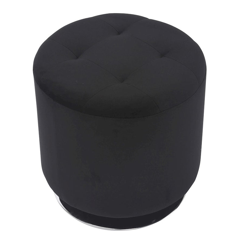 LumiSource Mason Round Swivel 17" Ottoman, Chrome/Black Velvet