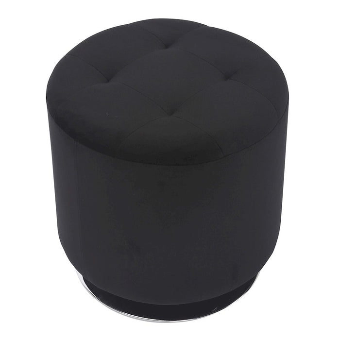 LumiSource Mason Round Swivel 17" Ottoman, Chrome/Black Velvet