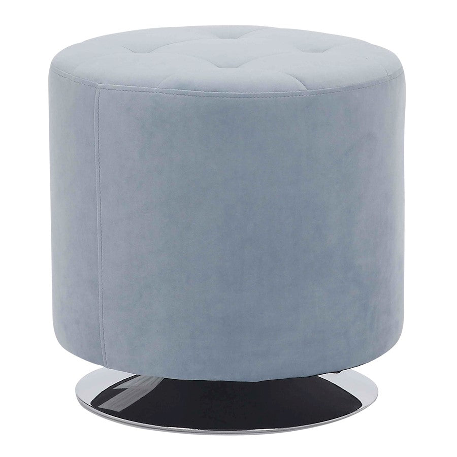 LumiSource Mason Round Swivel 17" Ottoman, Chrome/Light Blue - OT-RNDSWVL17VLBU