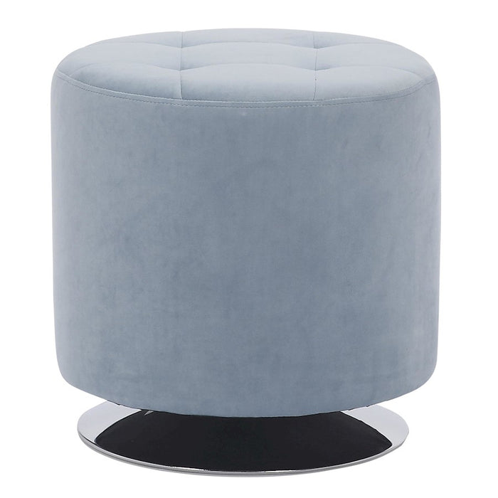 LumiSource Mason Round Swivel 17" Ottoman, Chrome/Light Blue