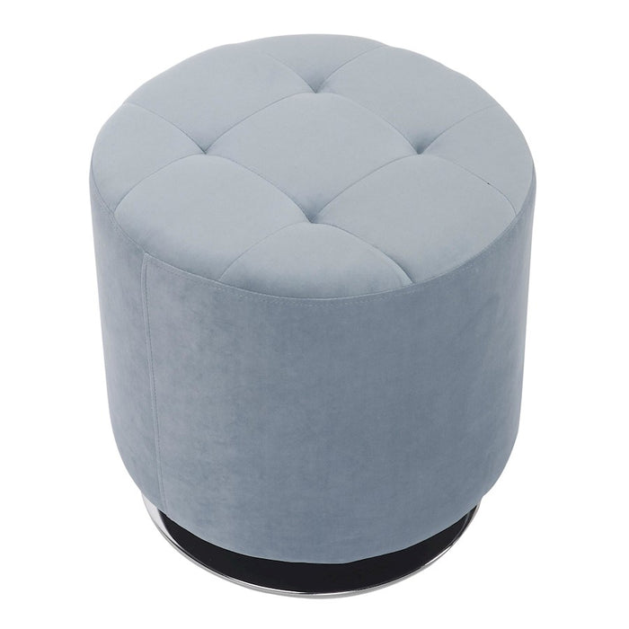 LumiSource Mason Round Swivel 17" Ottoman, Chrome/Light Blue