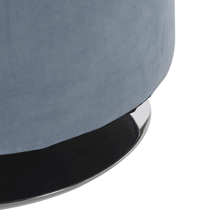 LumiSource Mason Round Swivel 17" Ottoman, Chrome/Light Blue