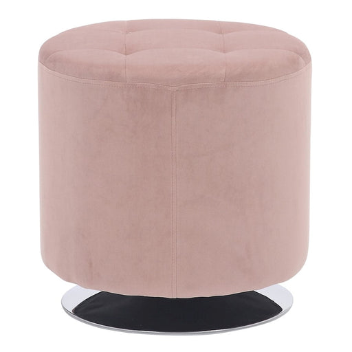LumiSource Mason Round Swivel 17" Ottoman, Chrome/Blush Velvet