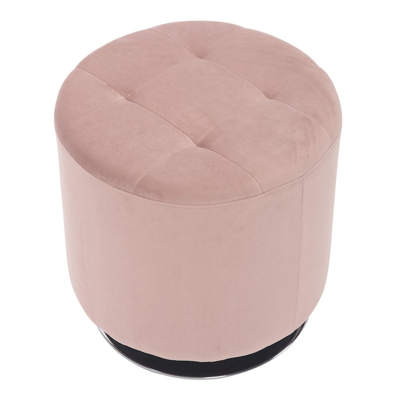 LumiSource Mason Round Swivel 17" Ottoman, Chrome/Blush Velvet