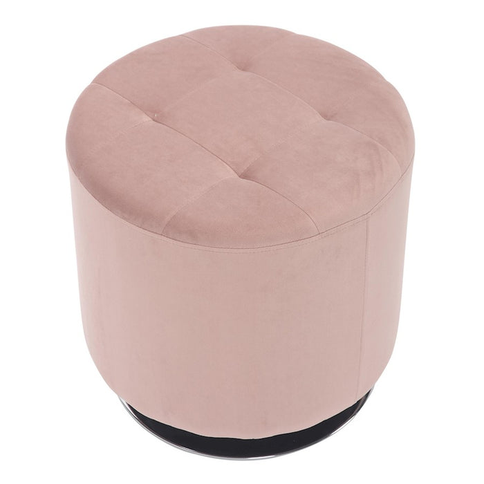 LumiSource Mason Round Swivel 17" Ottoman, Chrome/Blush Velvet