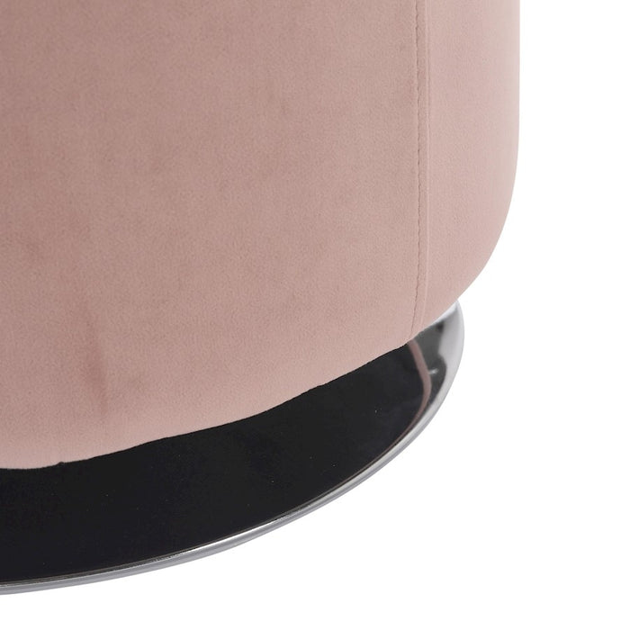 LumiSource Mason Round Swivel 17" Ottoman, Chrome/Blush Velvet