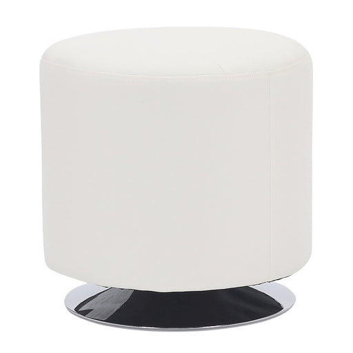 LumiSource Mason Round Swivel 17" Ottoman, Chrome Metal/White PU - OT-RNDSWVL17W