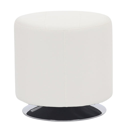 LumiSource Mason Round Swivel 17" Ottoman, Chrome Metal/White PU