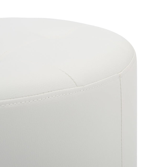 LumiSource Mason Round Swivel 17" Ottoman, Chrome Metal/White PU