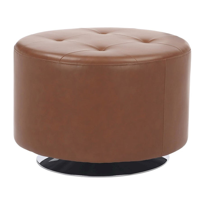 LumiSource Mason Round Swivel 26" Ottoman, Chrome/Camel PU - OT-RNDSWVL26CAM