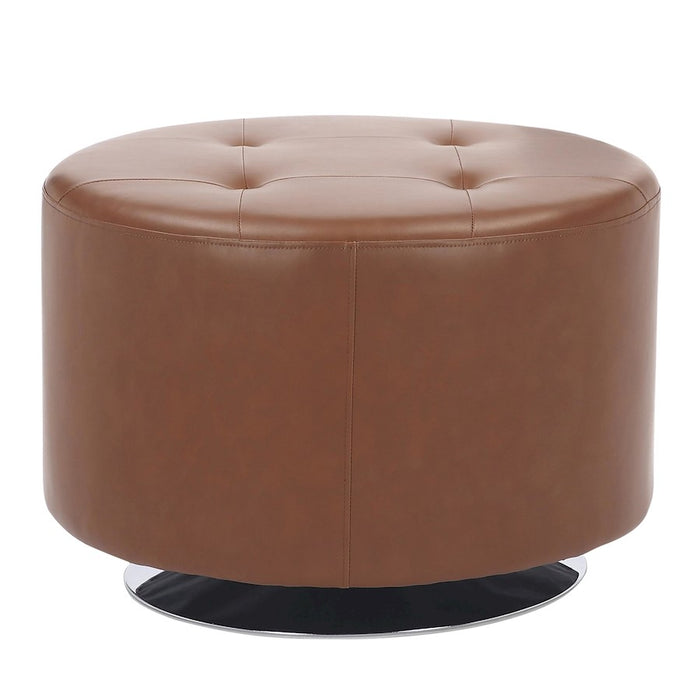 LumiSource Mason Round Swivel 26" Ottoman, Chrome/Camel PU