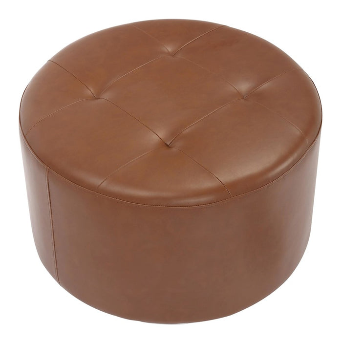 LumiSource Mason Round Swivel 26" Ottoman, Chrome/Camel PU