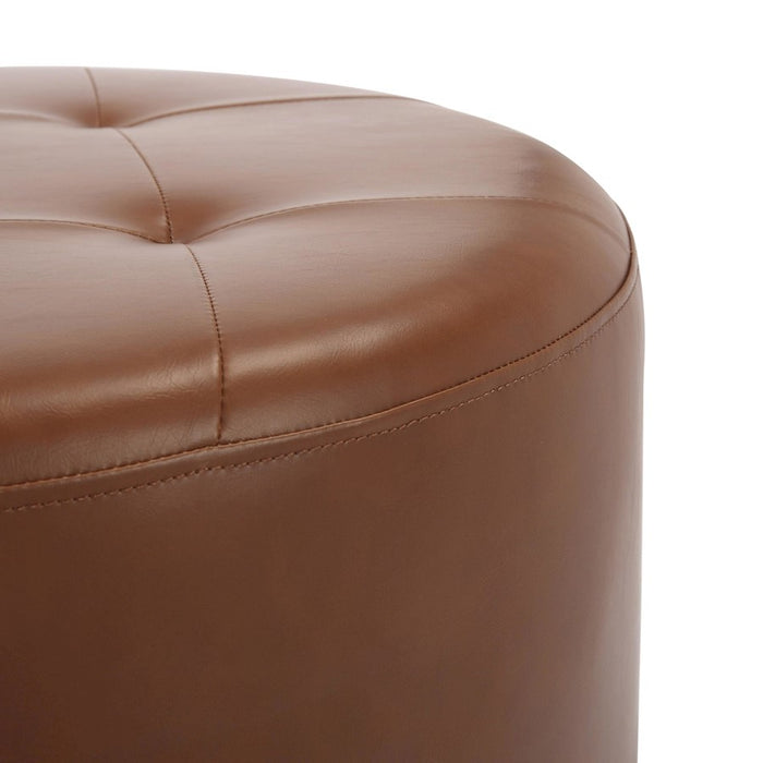 LumiSource Mason Round Swivel 26" Ottoman, Chrome/Camel PU