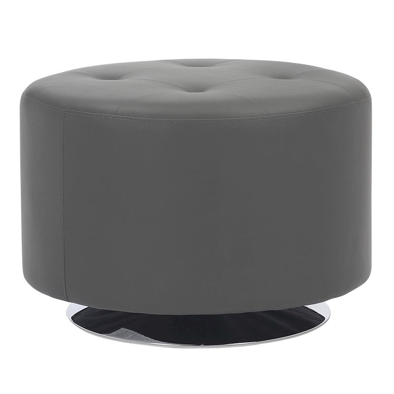 LumiSource Mason Round Swivel 26" Ottoman, Chrome Metal/Grey PU - OT-RNDSWVL26GY