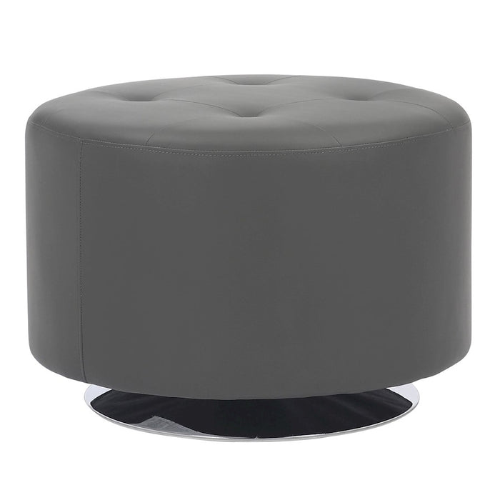 LumiSource Mason Round Swivel 26" Ottoman, Chrome Metal/Grey PU - OT-RNDSWVL26GY