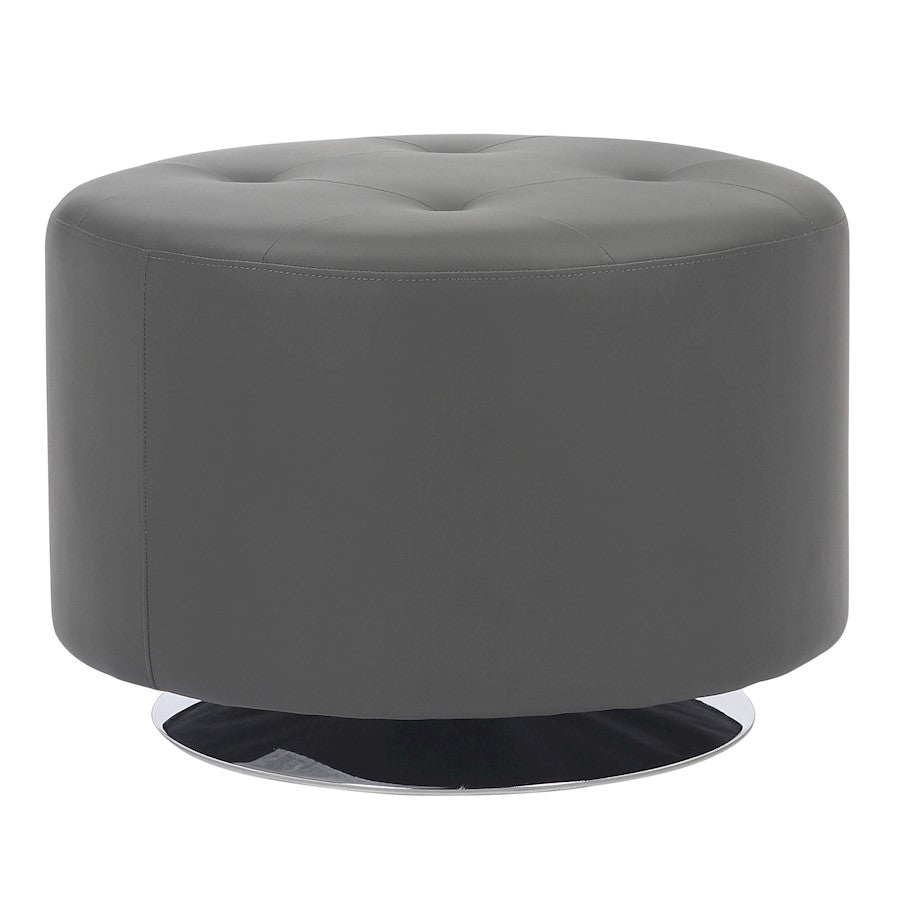 LumiSource Mason Round Swivel 26" Ottoman, Chrome Metal/Grey PU - OT-RNDSWVL26GY